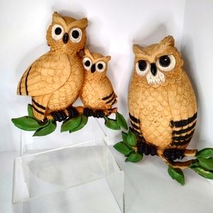 Vintage 1975 Homco Owls Family Wall Art USA Made Set Of 2